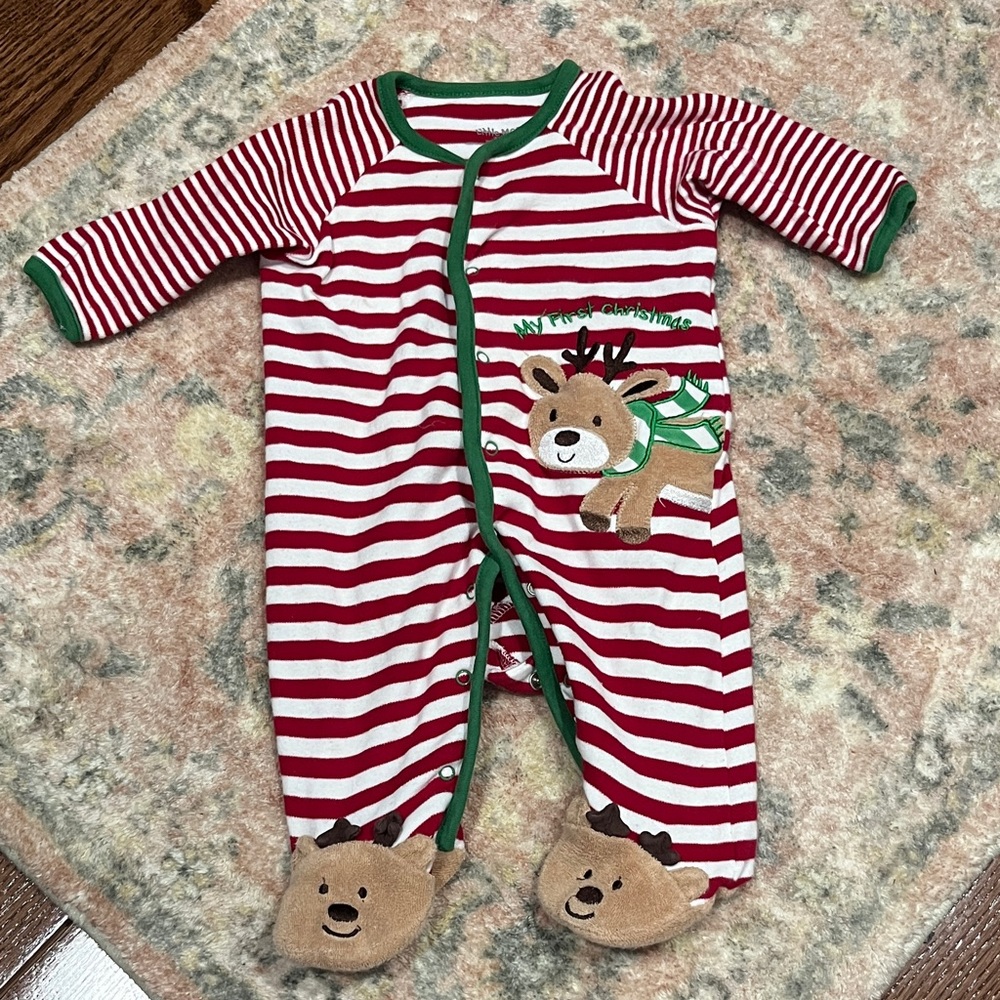Little Me Red and White Striped Reindeer Footie